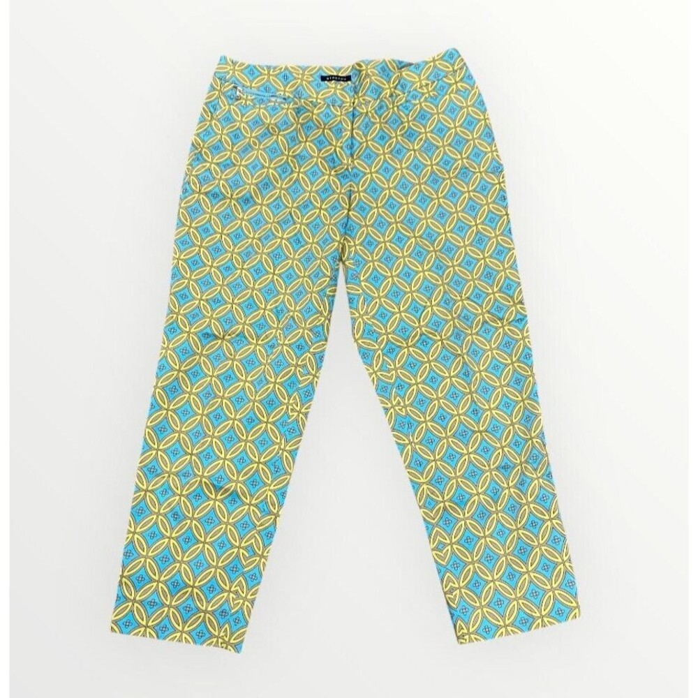 Jones New York Capri Pants Womens Size‎ 6 Blue Geometric Pockets Stretch 32x24
